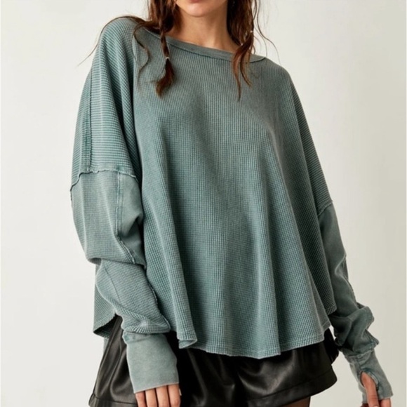 FREE PEOPLE Microphone Drop Thermal - Silver Pine Sz S - Picture 3 of 8